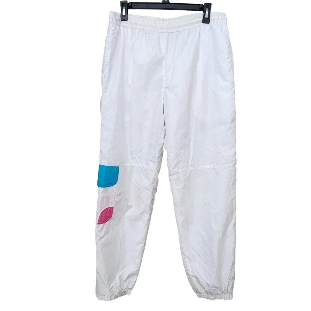 80s Vintage White Parachute Pants w/ Colorful Pocket by Sergio Valente| Medium
